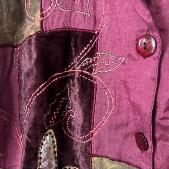 Vintage Patchwork Embroidered Velvet Lightweight Jacket Boho Festival XL Hippie - Picture 6 of 15